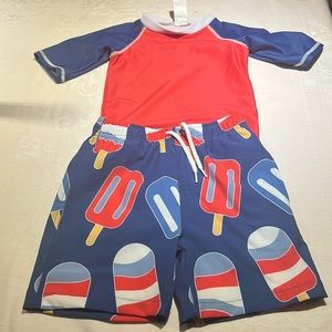 Millie & Maxx swim trunks and rash guard